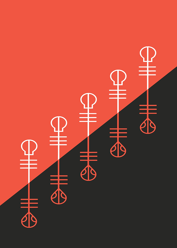 Minimalist Symbols on Red and Black Background