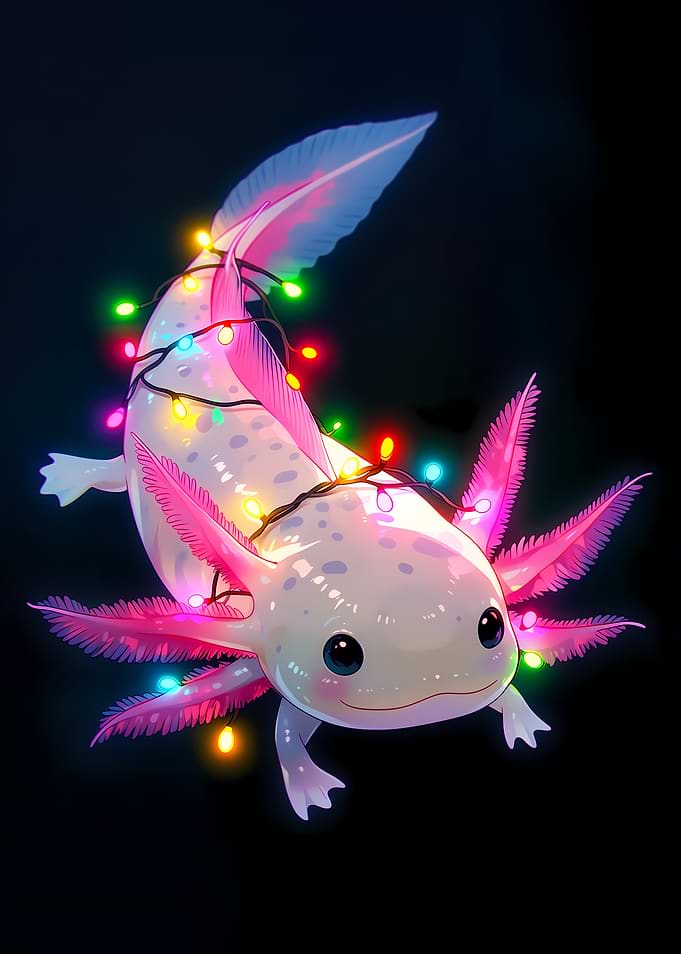 Cute Axolotl with Christmas Lights