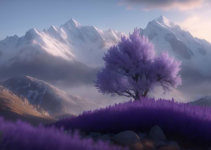Purple Tree and Lavender Field
