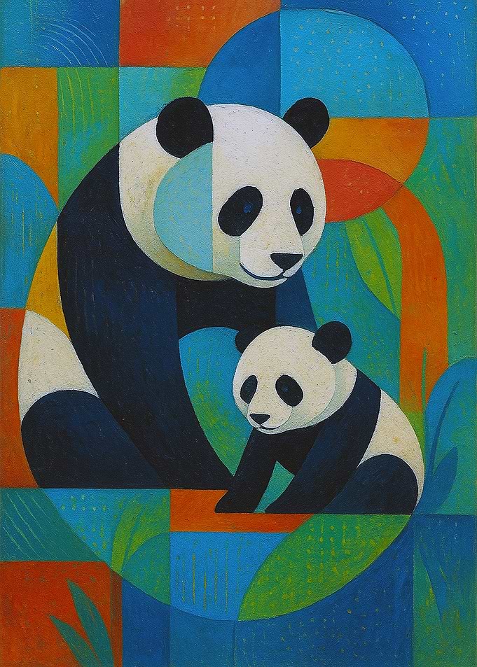 Mother and Baby Panda Art