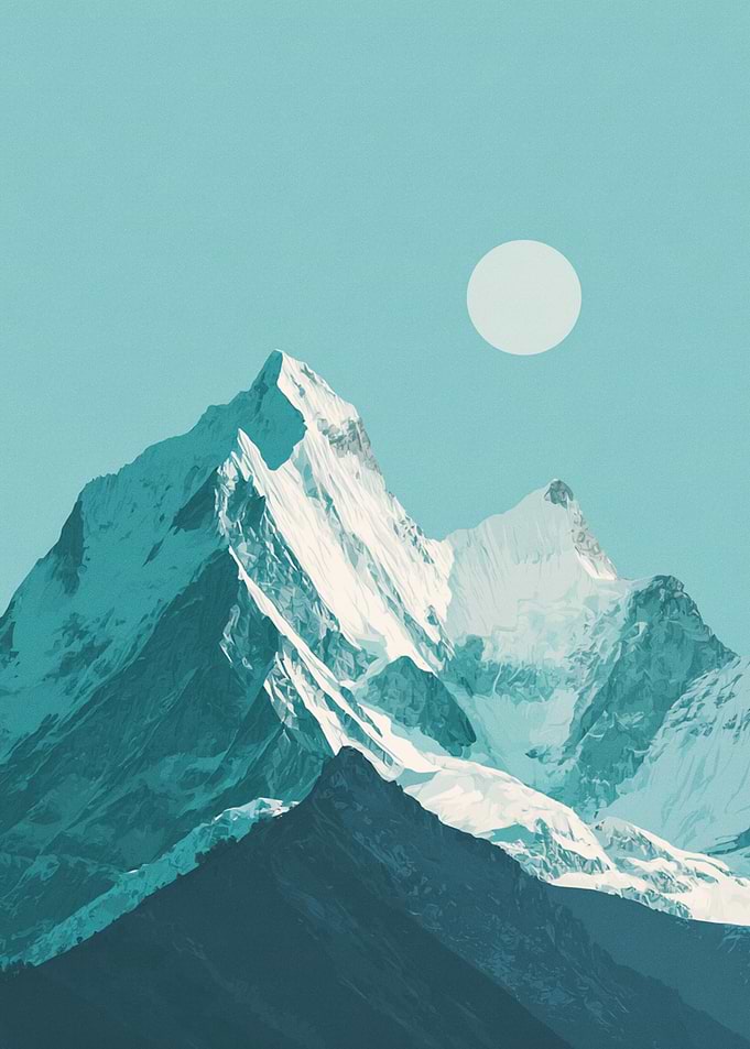 Minimalist Mountain Landscape with Sun