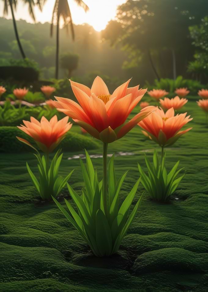 Orange Lotus Flowers in Morning Light
