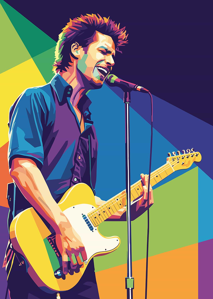 Musician Playing Guitar and Singing
