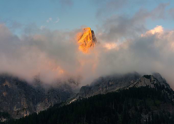 Mountain Peak Illuminated by Golden Hour Light - Cima Rosetta - Italy