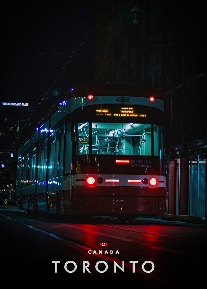 Toronto streetcar at night