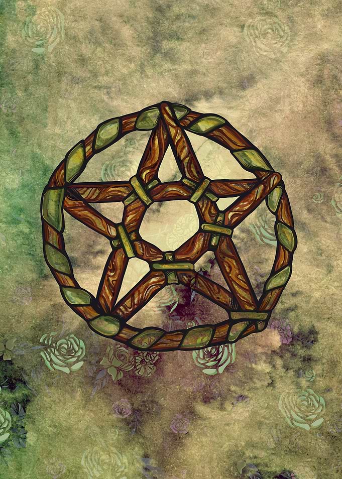 Pentagram with Floral Background