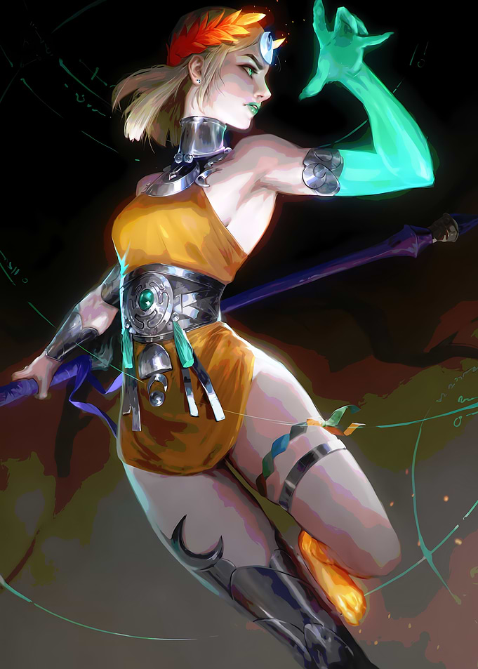 Goddess with Glowing Arm and Spear