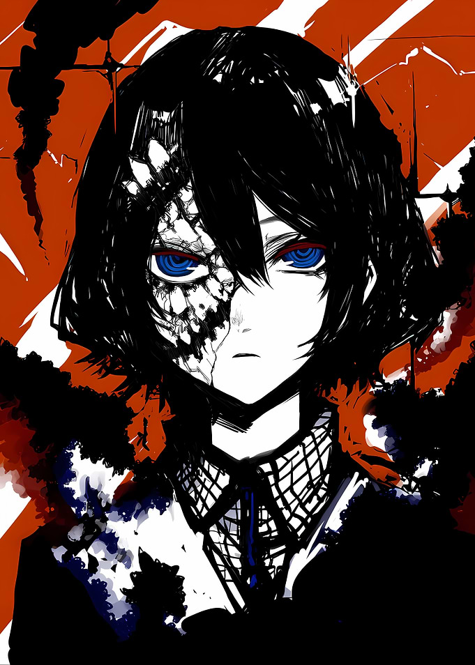 Anime Character with Cracked Face
