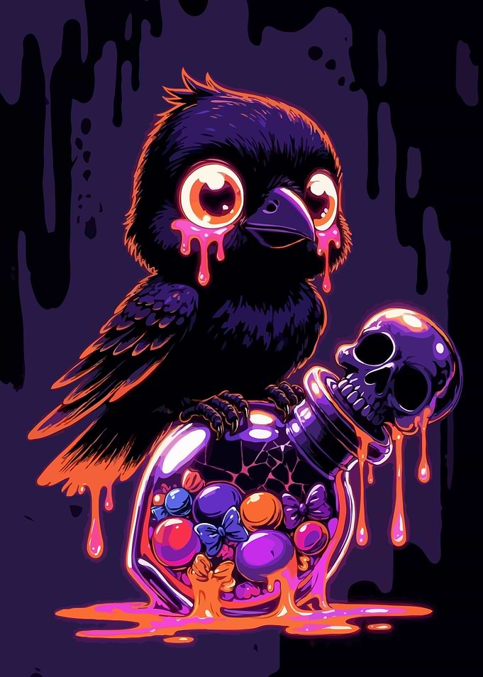 Cute Crow with Candy Bottle