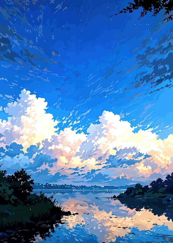 Anime Sky Over a Lake