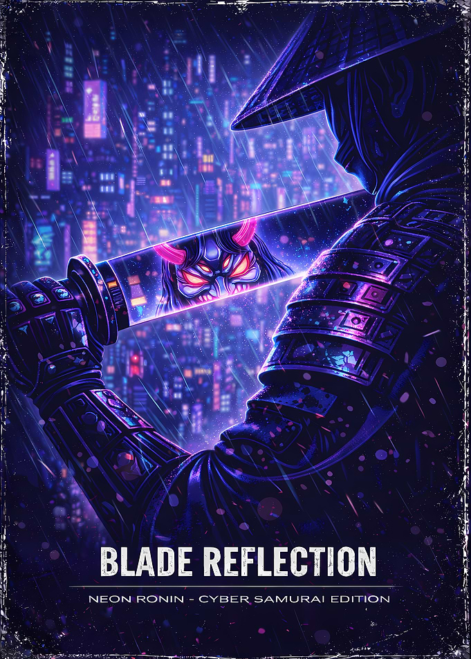 Blade Reflection – Neon Ronin Poster (Cyber Samurai Edition)