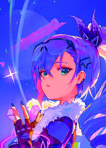 Anime Girl with Blue Hair and Futuristic Goggles
