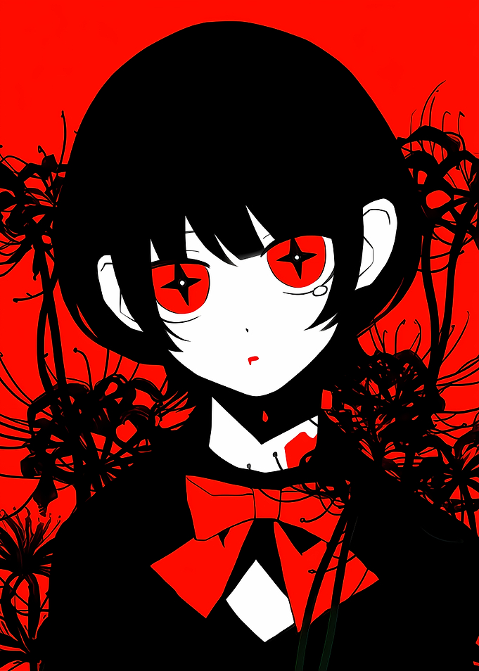 Gothic Anime Girl with Red Spider Lilies