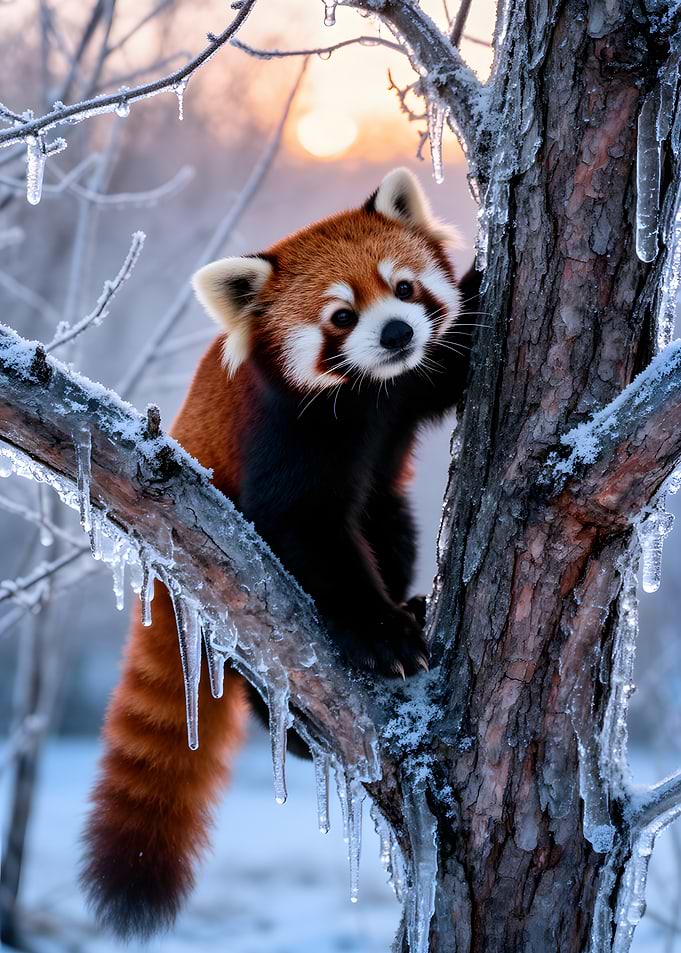 Red Panda in Snowy Tree