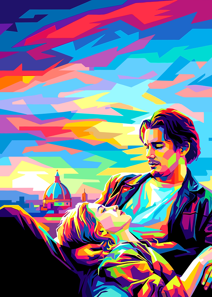 Couple in a vibrant cityscape
