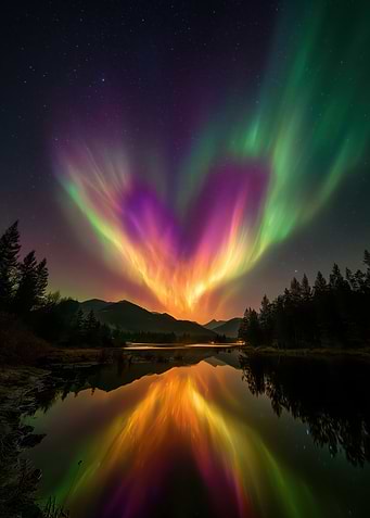 Aurora Borealis Reflected in Lake