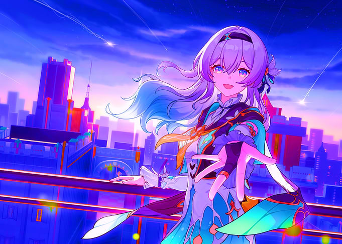 Anime Girl in Cityscape