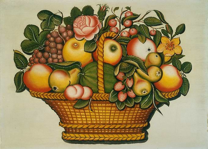 Basket of Fruit and Flowers Painting