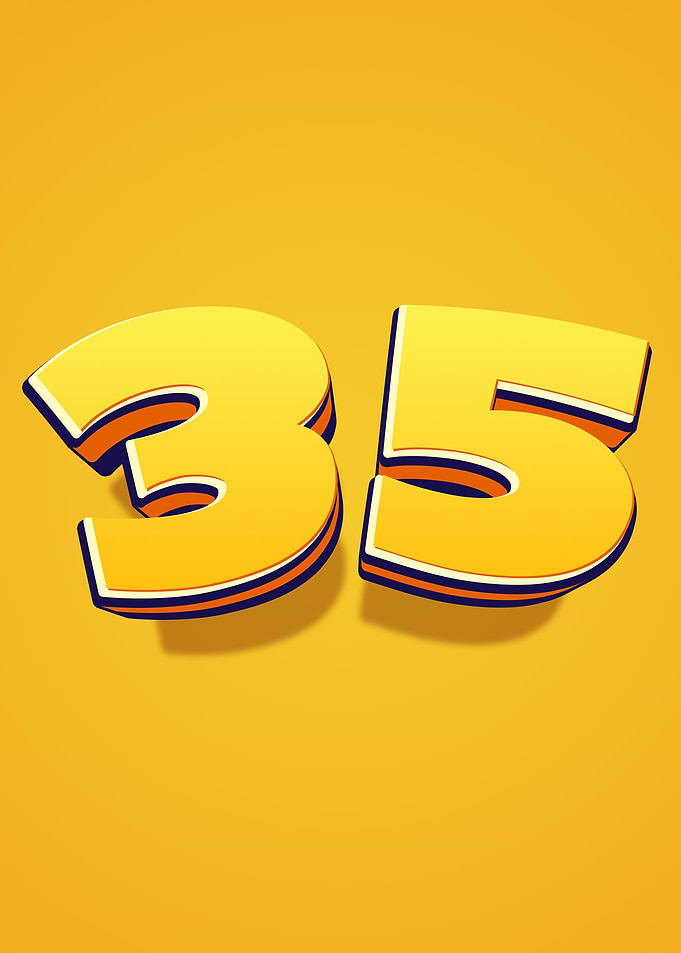 Number 35 in 3D Yellow