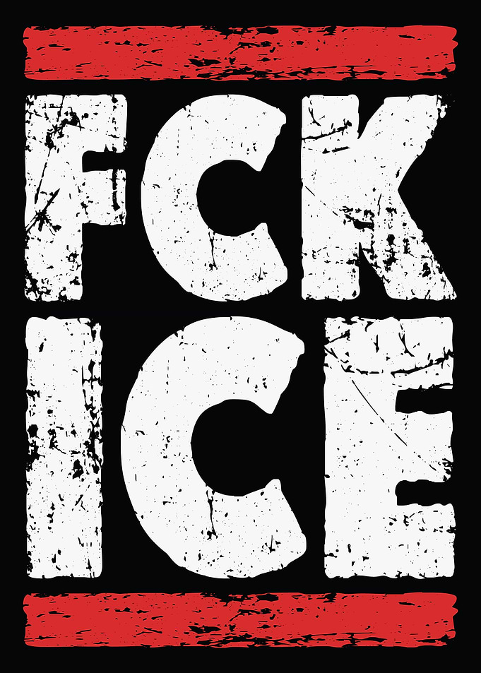 FCK ICE distressed text art
