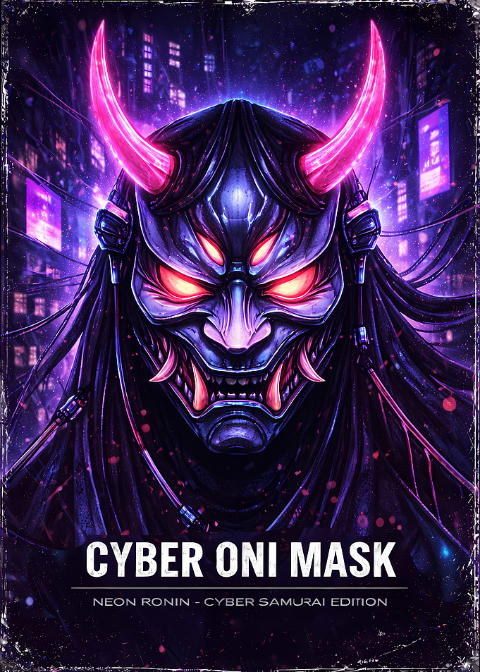 Cyber Oni Mask – Neon Ronin Poster (Cyber Samurai Edition)