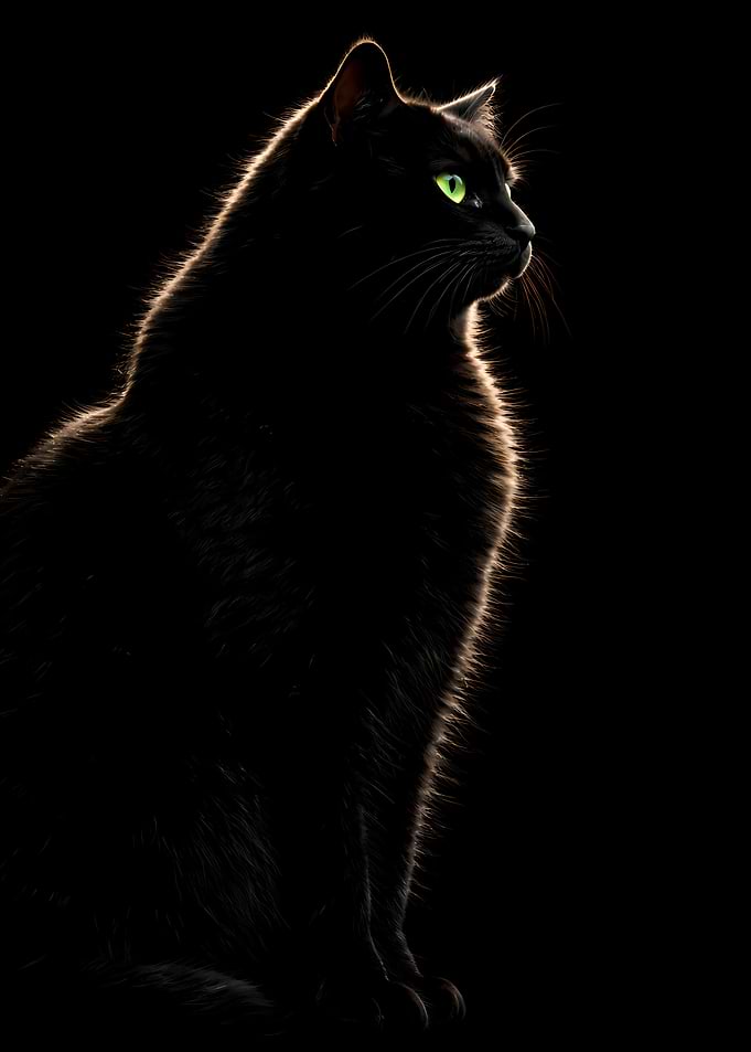 Black Cat Black Background - Side Profile Looking Forward