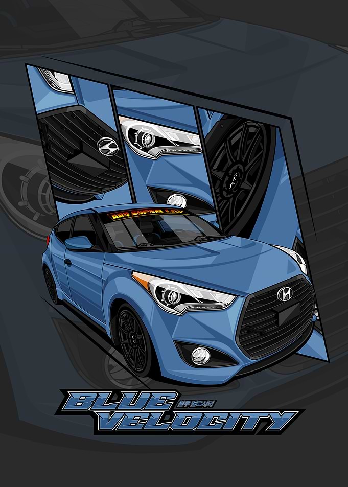 Blue Hyundai Veloster Car Art