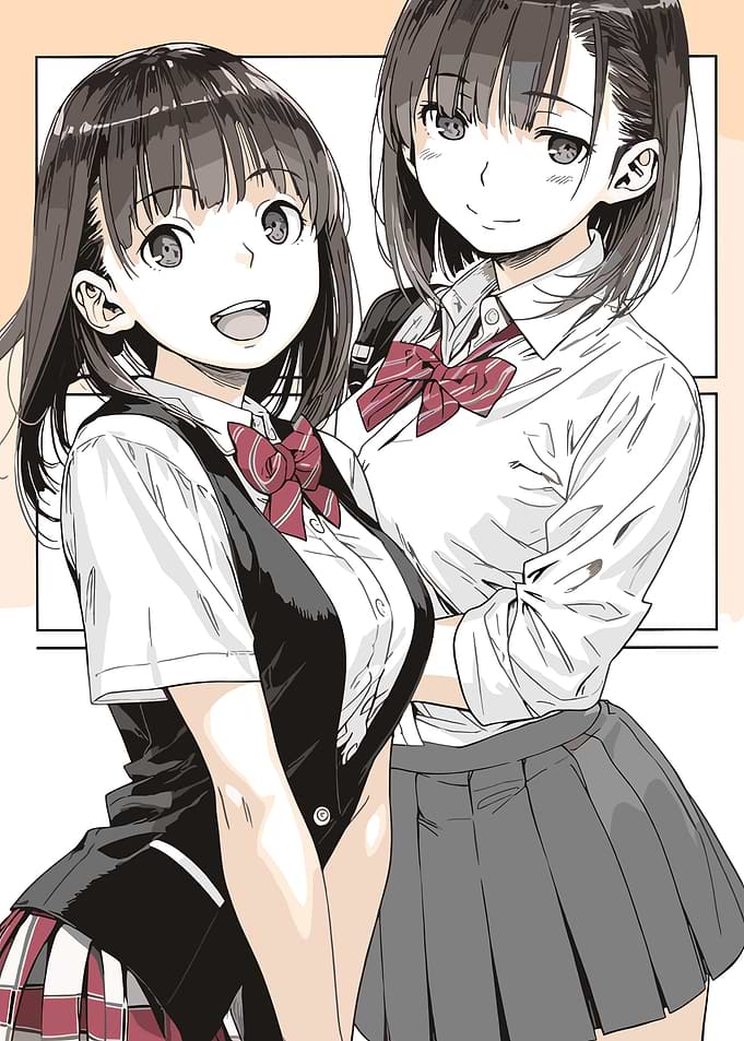 Two anime schoolgirls in uniform
