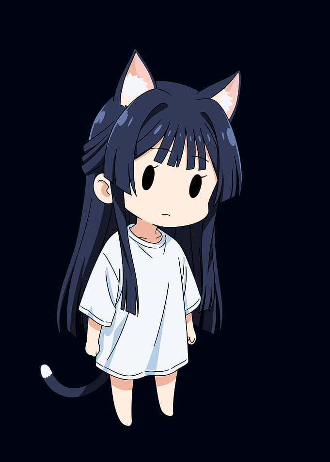 Chibi Cat Girl in White T-Shirt