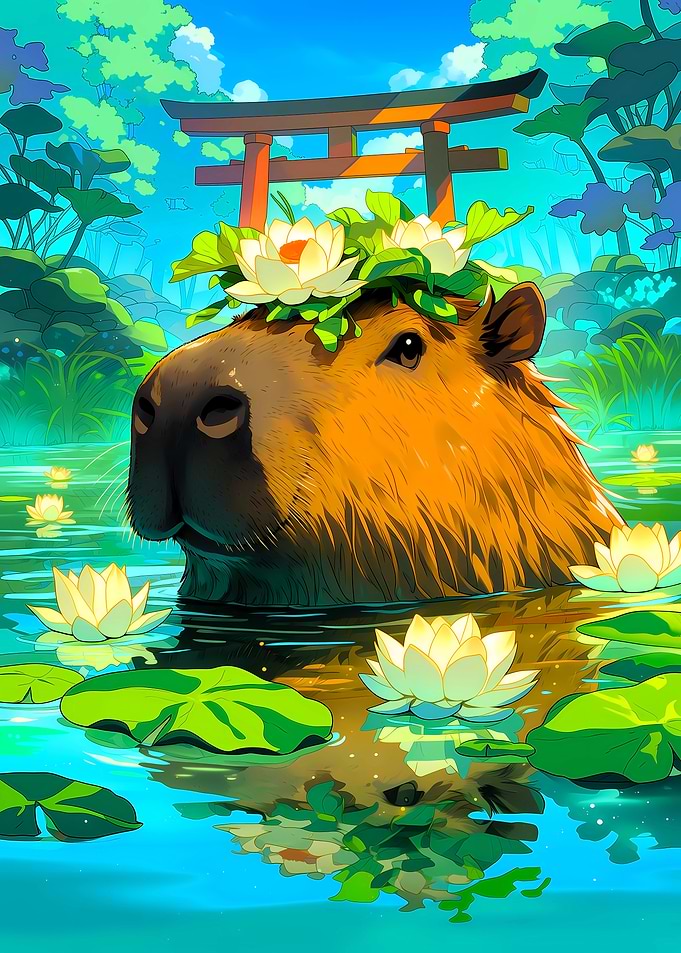 Lotus Crown Capybara in Torii Gate