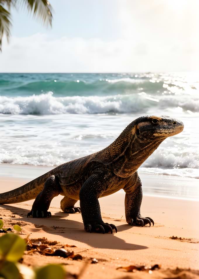 Komodo Dragon on a Tropical Beach