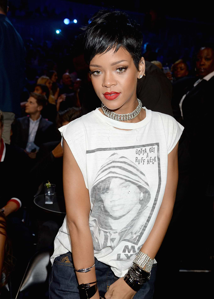 Rihanna in a graphic t-shirt