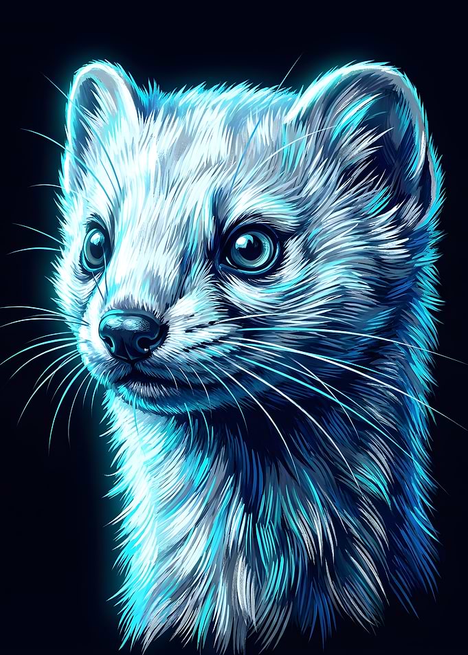 Glowing Blue Weasel Portrait