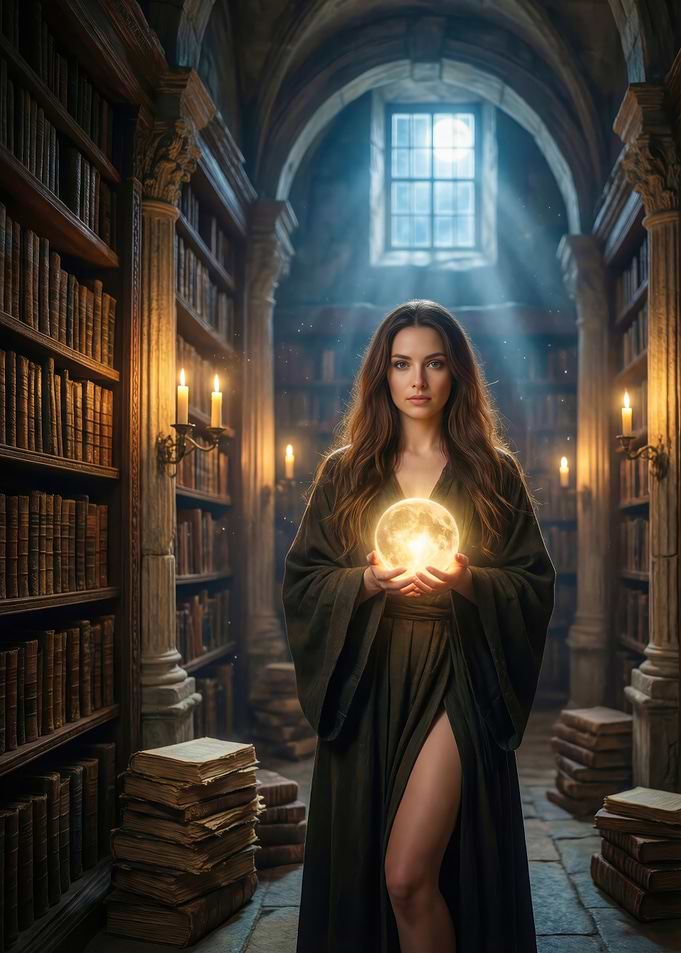 Mysterious Sorceress in a Library