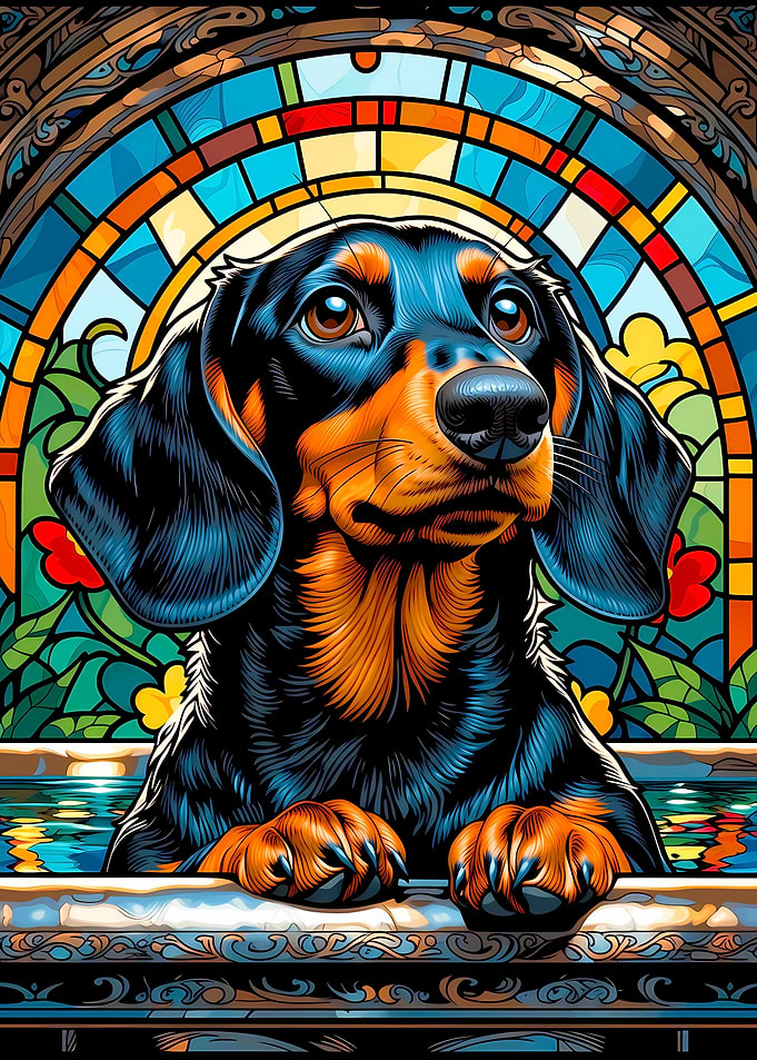 Dachshund in Stained Glass