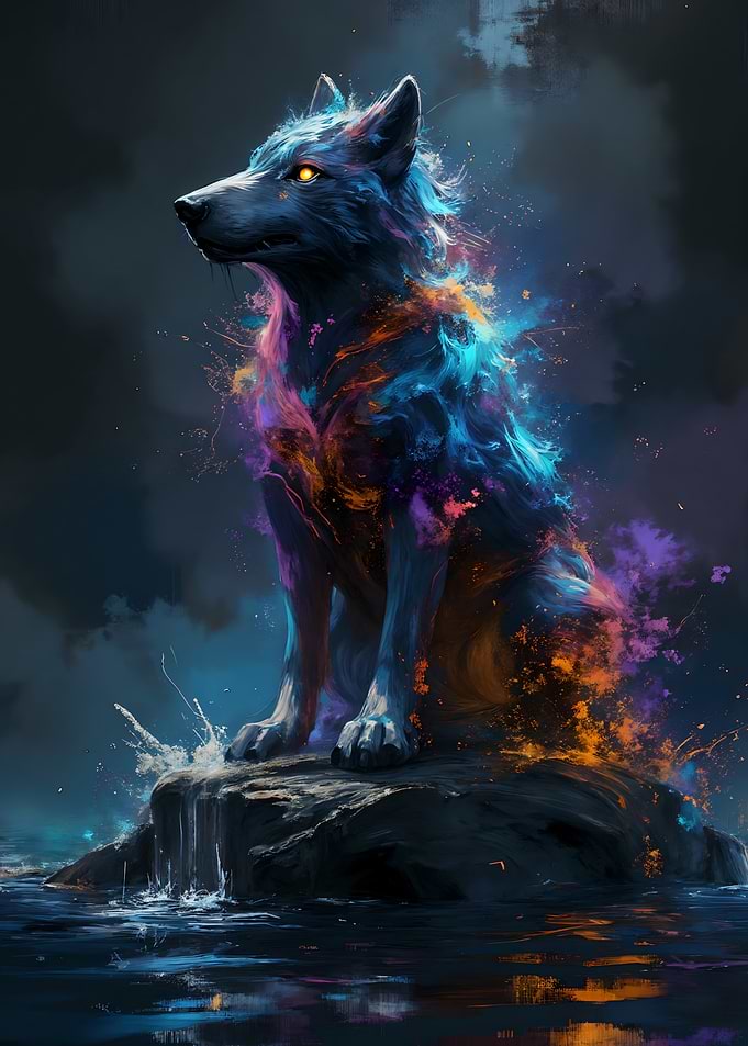 Cosmic Wolf on Rock