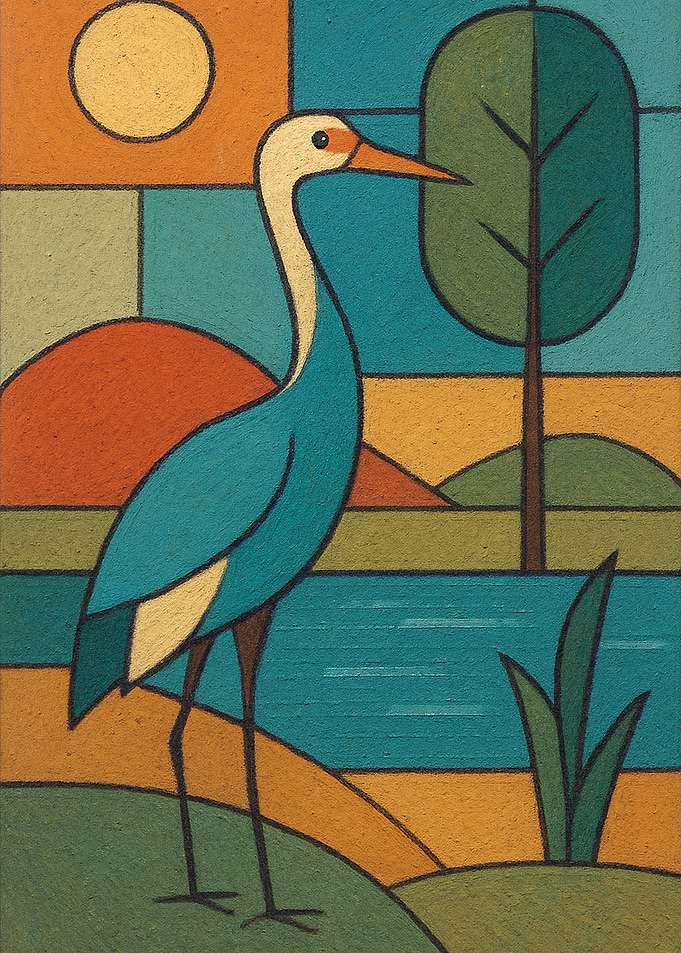 Stylized Heron by a Lake