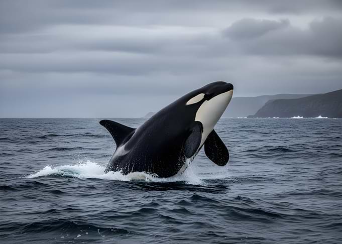 Orca breaching in the ocean