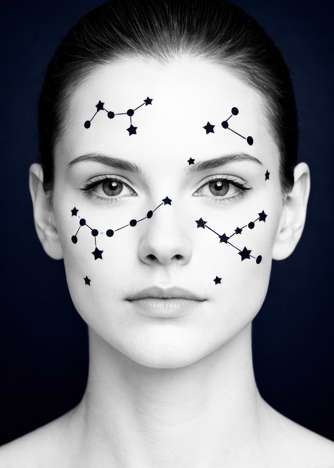 Woman with Constellation Face Tattoos