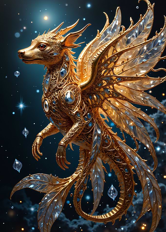 Golden Dragon with Crystal Wings