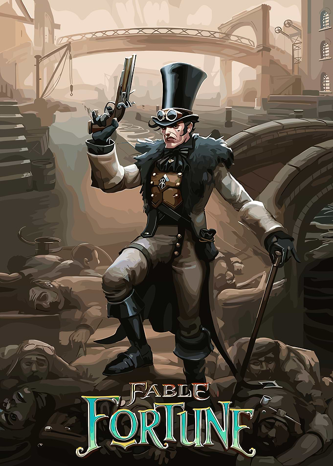 Steampunk character with gun and cane