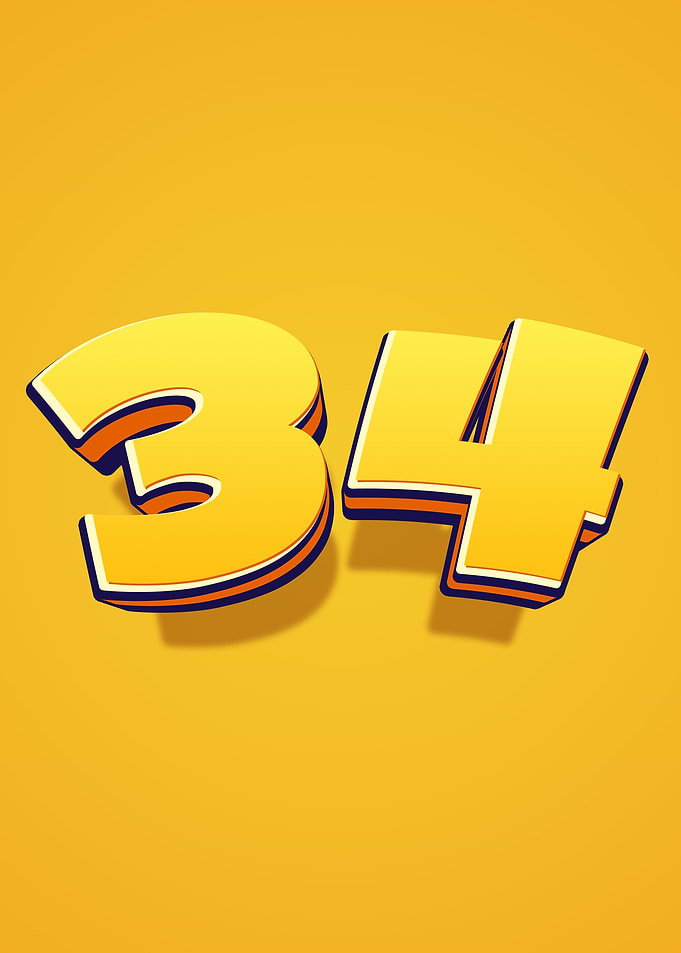 Number 34 Yellow 3D Art