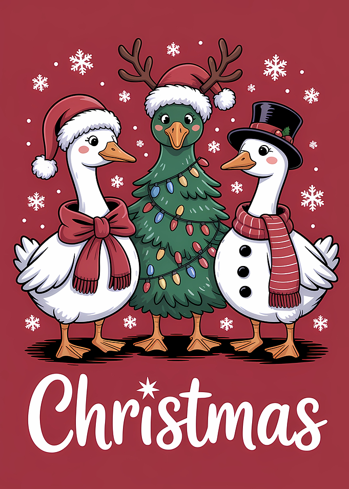 Christmas Ducks with Tree and Snowman
