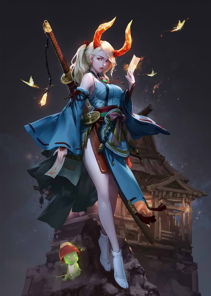 Nioh: Demon Girl with Fiery Horns