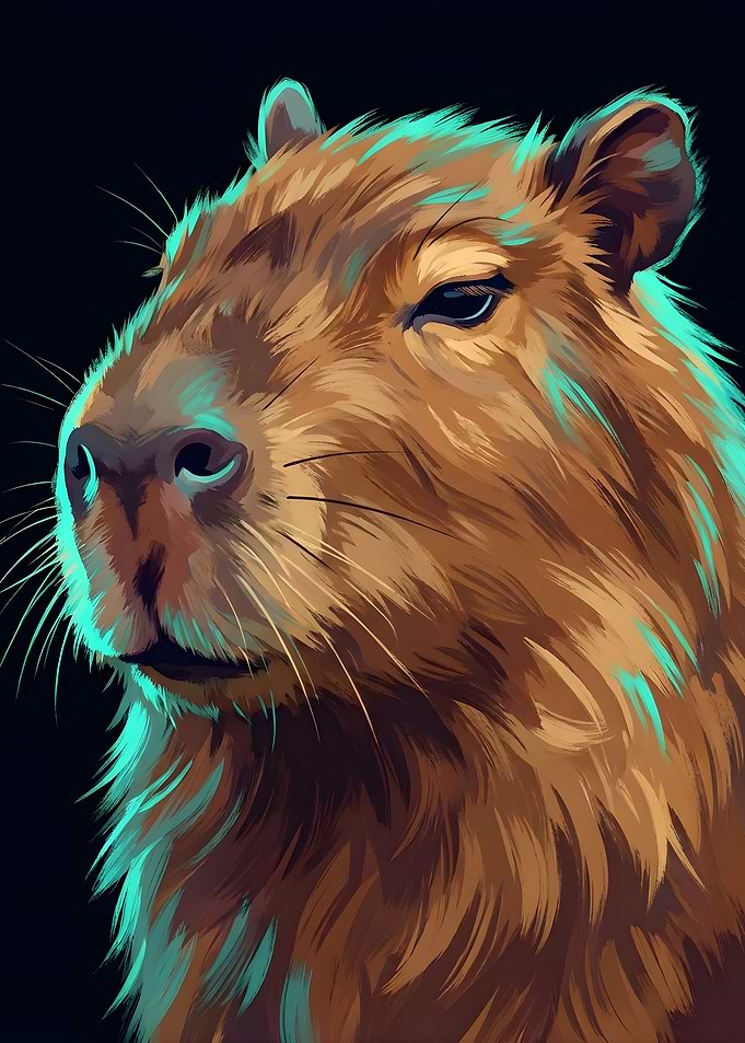 Capybara Portrait with Teal Accents