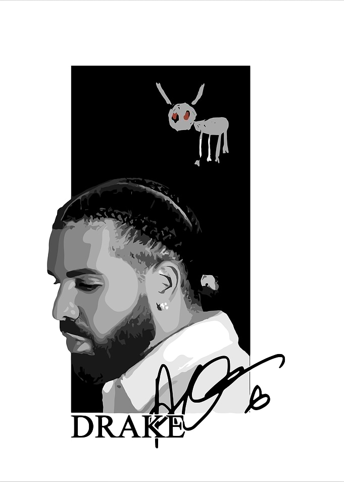 Drake Portrait with Cartoon Animal