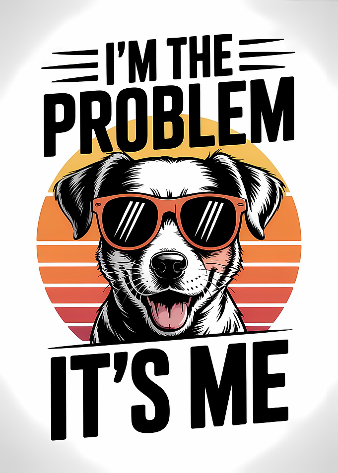 Dog wearing sunglasses with text