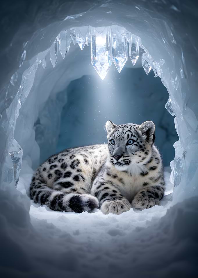 Snow Leopard in Ice Cave