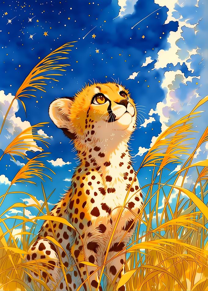 Cheetah Cub Looking at the Night Sky