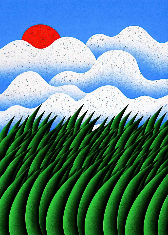 Stylized Landscape with Sun and Grass